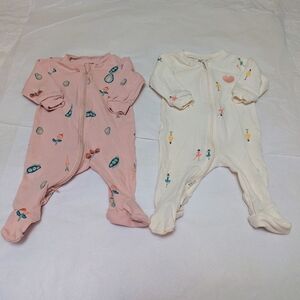 Set Of Two Pekkle Footed Sleepers Pajamas Cotton Baby Size 3 Months